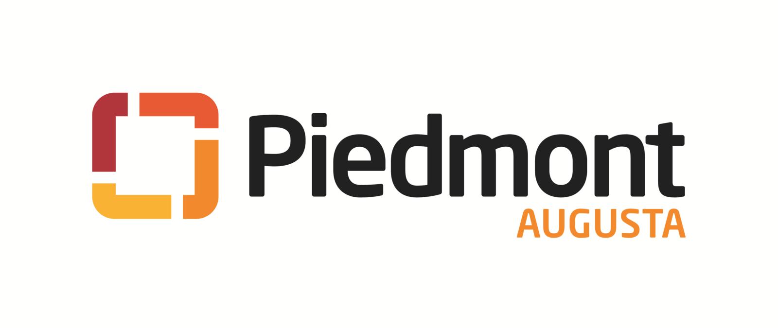 Piedmont Augusta logo composed of a square made up of four segments colored red, burgundy, gold, and orange. The word Piedmont is in large black font to the right of the squre with the word Augusta in smaller orange font aligned with the t in Piedmont.