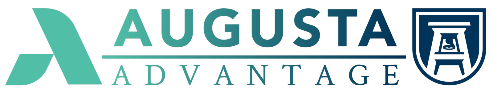 Augusta Advantage logo composed of the Augusta Technical College A icon in mint green on the left with the words Augusta Advantage in the center divided by a horizontal line followed by the Augusta University icon in Navy blue on the right. The whole logo transitions from mint green to Navy blue as you read from left to right.