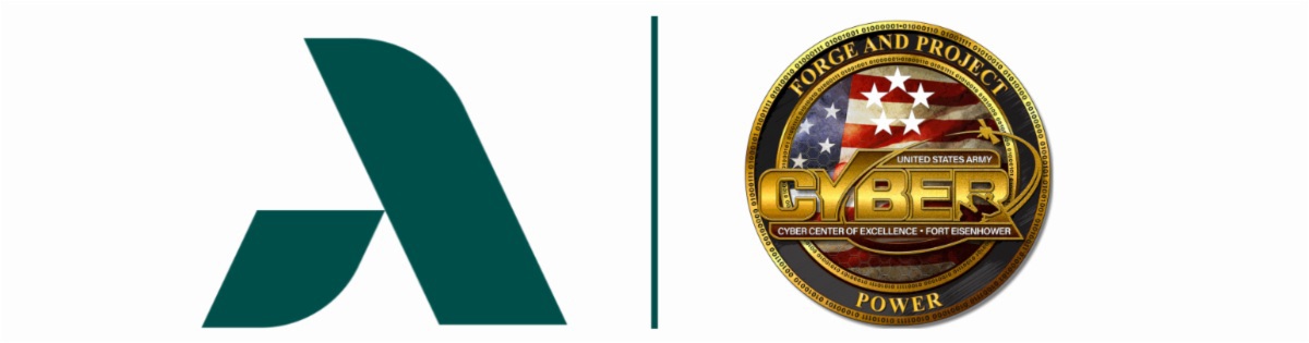 Augusta Tech logo and U.S. Army Cyber Center of Excellence logo separated by a green vertical line.