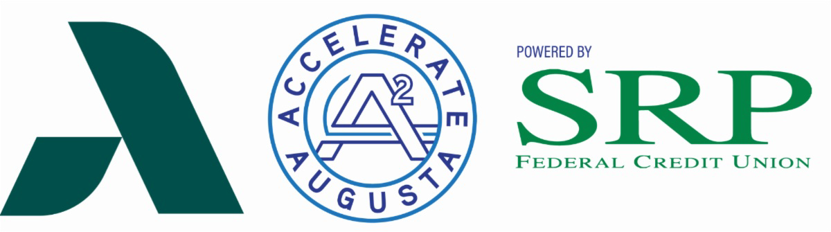 A row of logos with the Augusta Tech A icon on the left, the Augusta Advantage seal in the middle, and the Powered by SRP Federal Credit Union on the right.