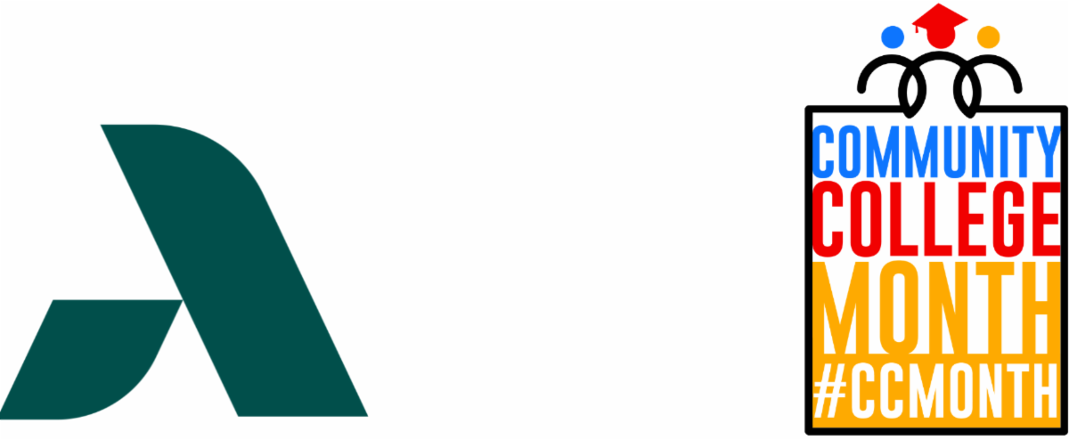 Augusta Tech A icon in heritage green to the left of the Community College Month #CCMonth logo.