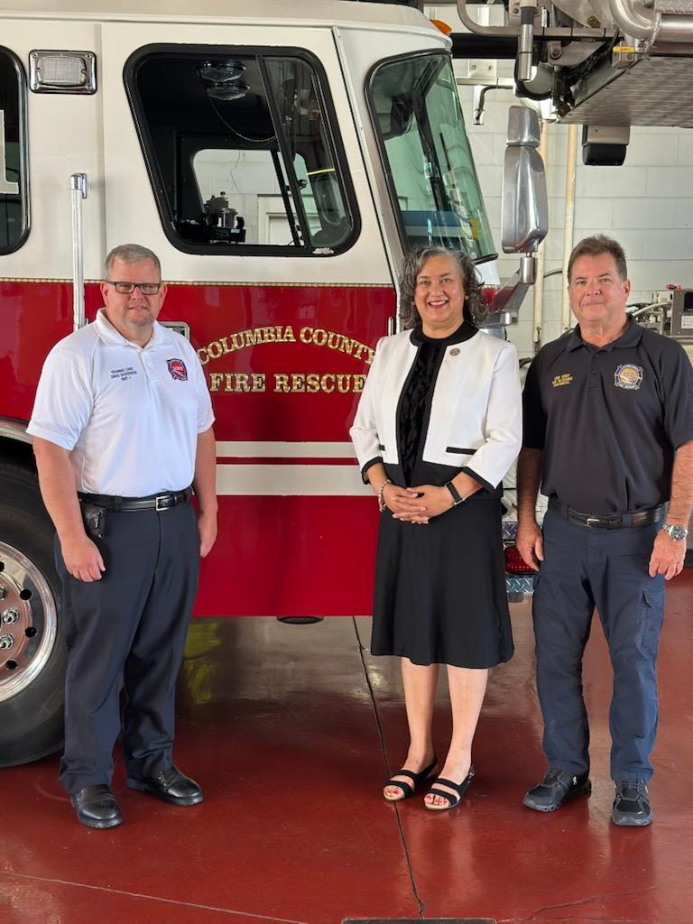 L-R: Training Chief David Dickerson, Interim President Dr. Melissa Frank-Alston, EMS Chief Ray Blessing