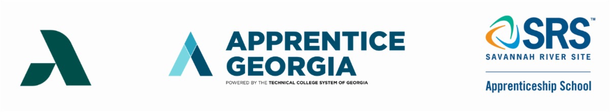 Augusta Tech logo, Apprentice Georgia logo, and SRS Savannah River Site apprenticeship school logo in a horizontal row.