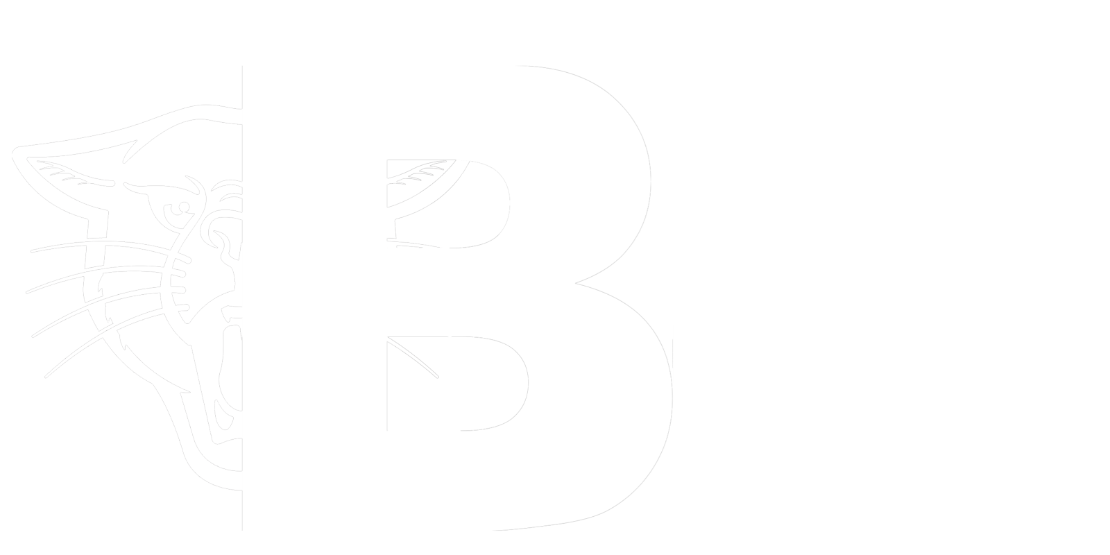 Blackboard Den logo - a capitalized B and lowercase d in white font with a white outline cougar head overlapping halfway on the B.